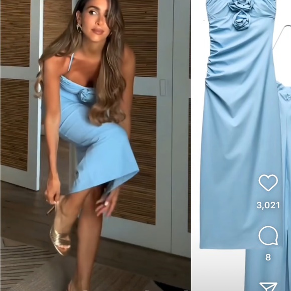 Zara RAISED FLOWERS STRAPLESS midi DRESS - Picture 5 of 9